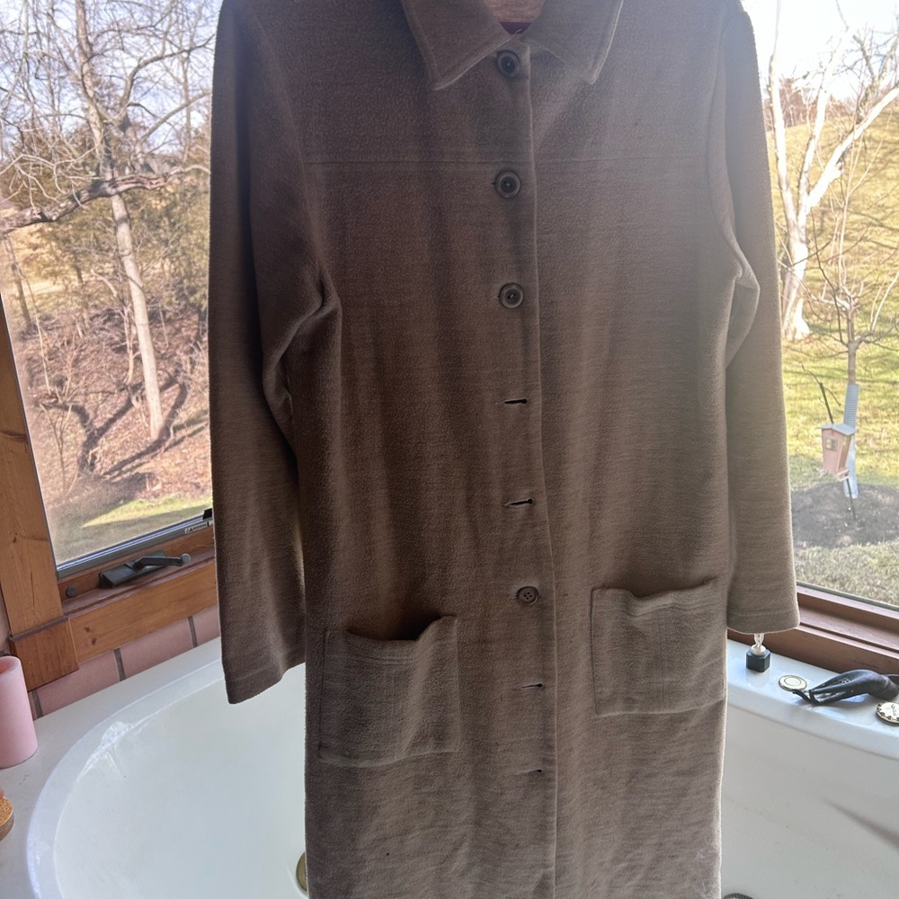 Women's eco-ganic Button-Front cotton organic Coat taupe large
